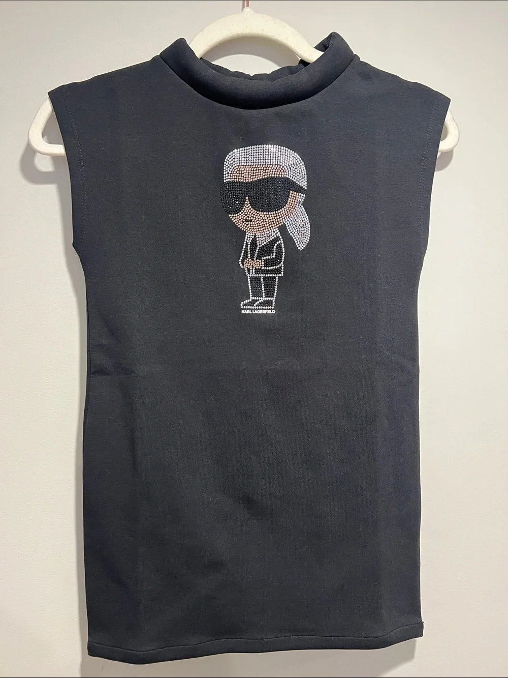 Karl Lagerfeld Black Girls Sleeveless Mock Neck Dress with Rhinestone Logo
